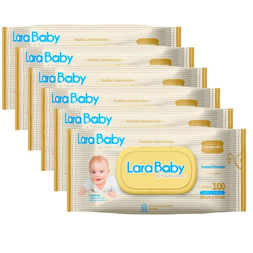 Kit C/06 Lenço Umedecido Lara Baby Premium - 100 Unidades