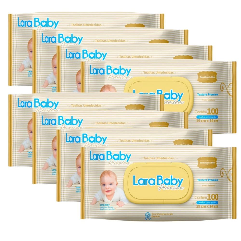 Kit C/08 Lenço Umedecido Lara Baby Premium - 100 Unidades