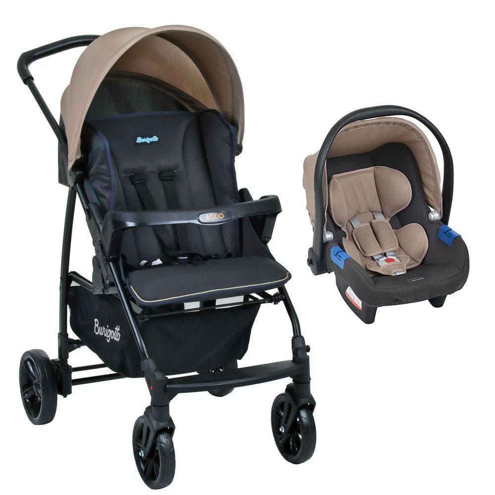 Travel System Burigotto Carrinho De Bebê Com Bebê Conforto Ecco + Touring X Cinza Bege