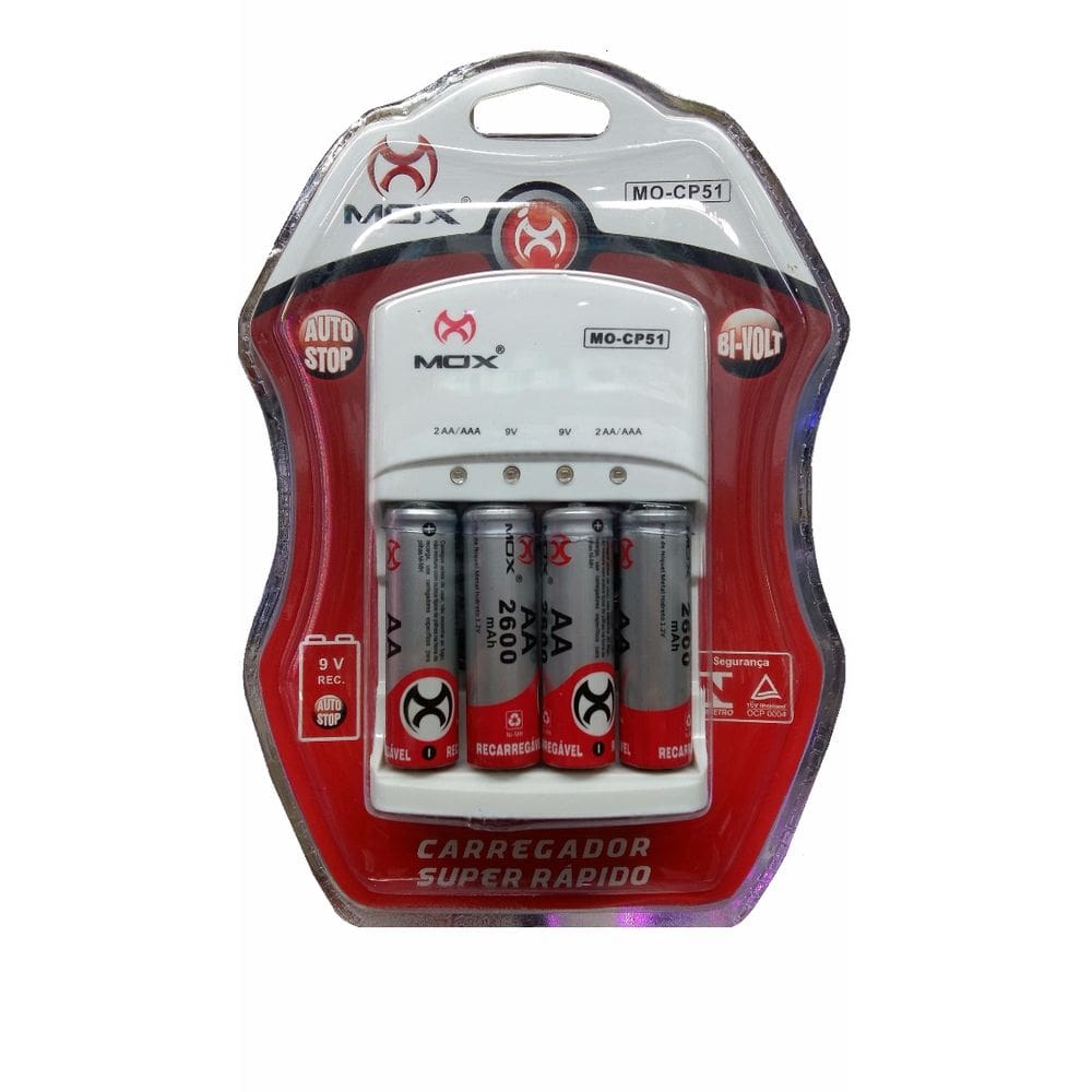 Carregador De Pilhas com 4 Pilhas Aa Mox Mo-cp51
