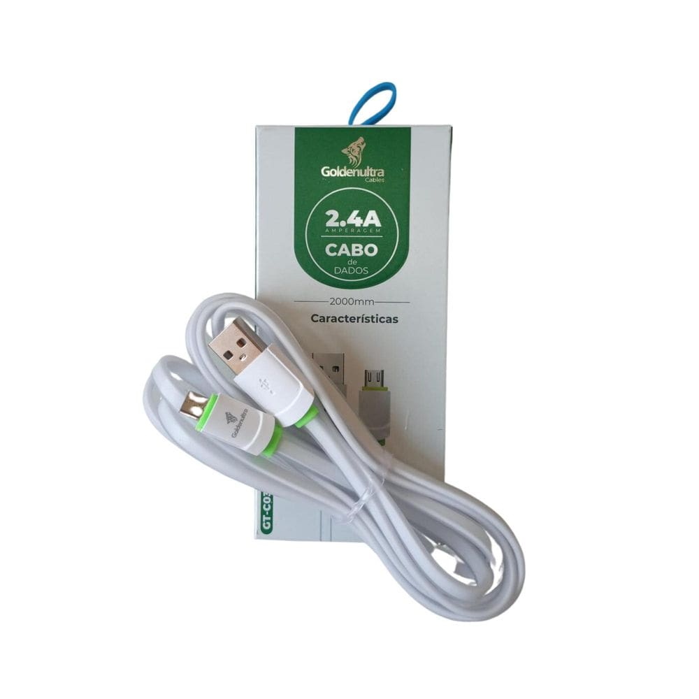 Cabo GoldenUltra 2m Micro-USB V8 Branco 2.4A