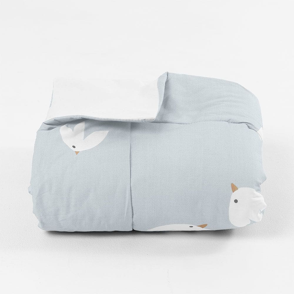 Edredom de Solteiro Pássaro Azul com Dupla Face Percal - Branco