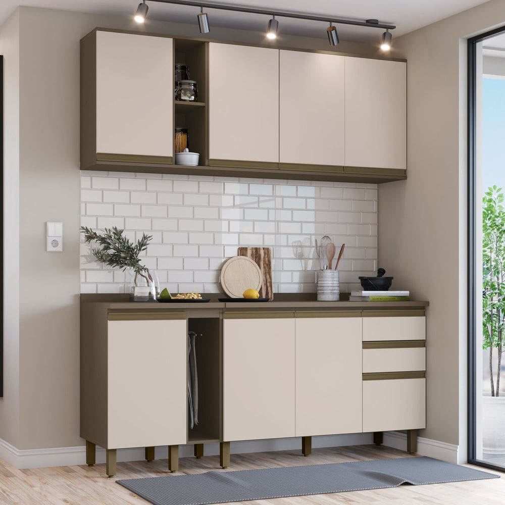 Cozinha Completa 6 Peças 100% Mdf com Balcão Porta Toalha Connect Duna/Cristal