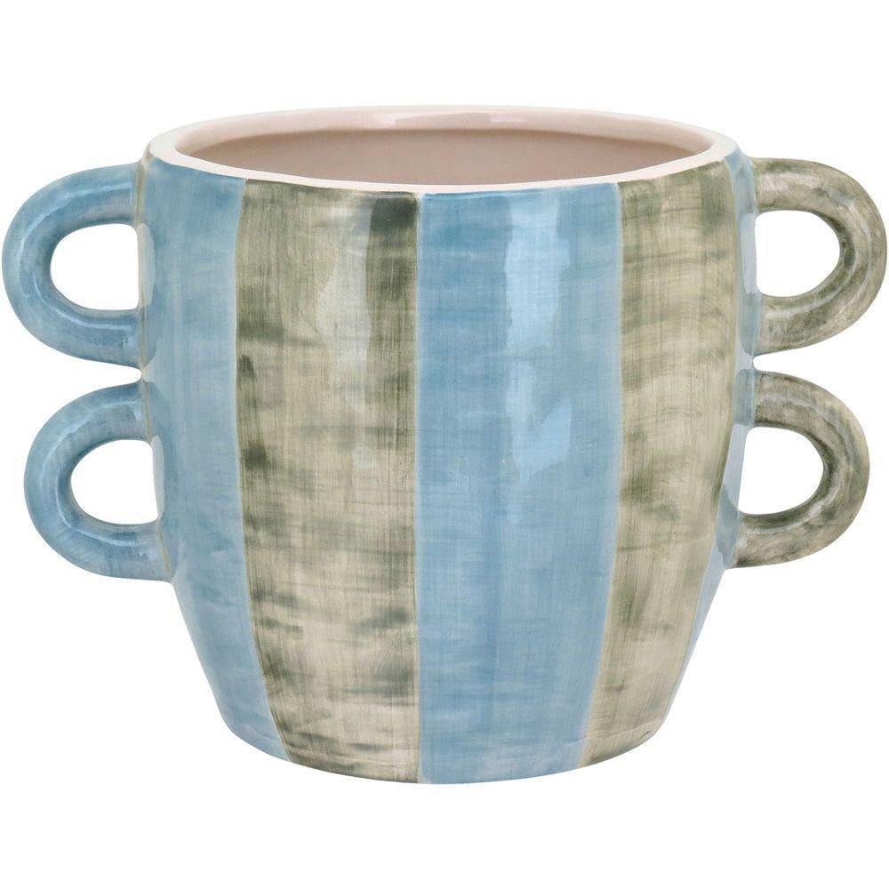 Cachepô Vaso Decorativo Planta Cerâmica 15x22x22cm Azul