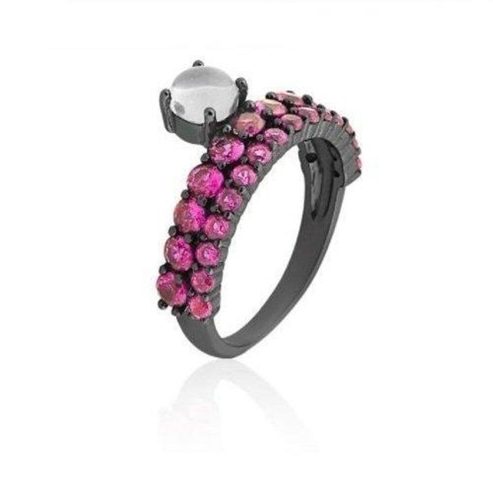Anel Cravejado Com Zircônias Rosa Folheado A Ródio Negro 18