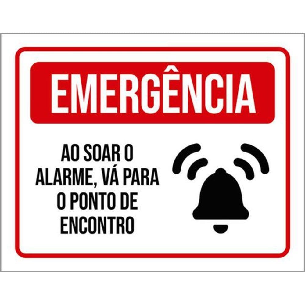 Kit 5 Placas Sinalização - Emergência Alarme Ponto Encontro
