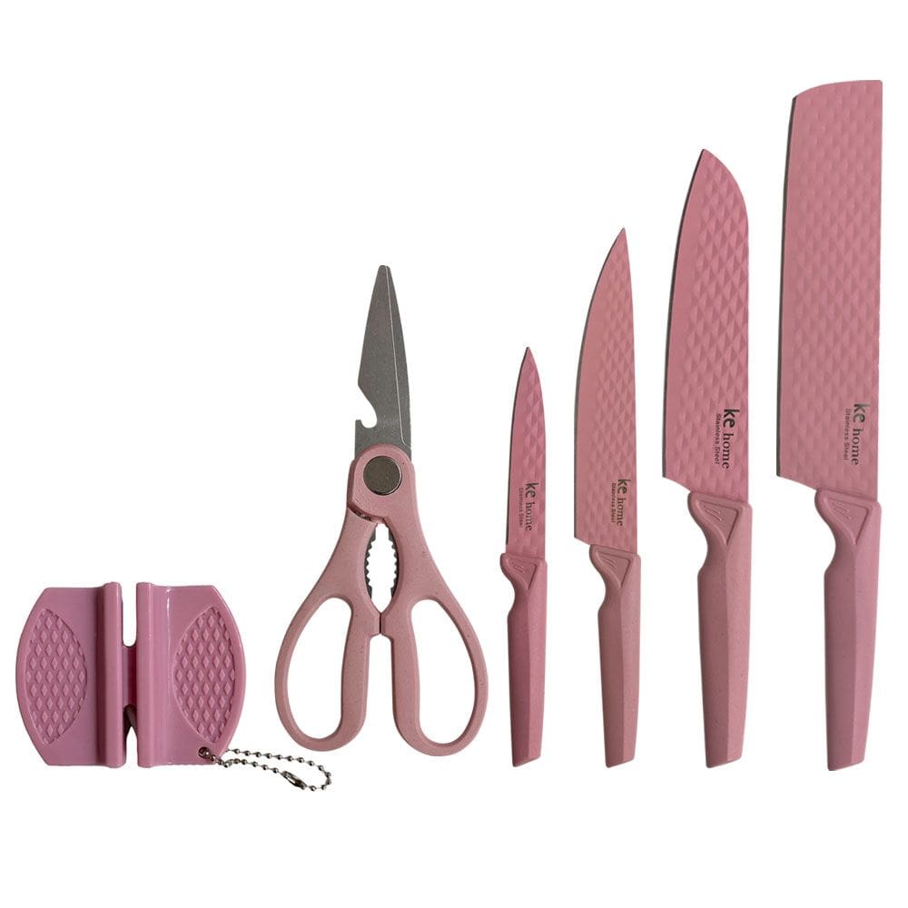 Jogo de Facas Rosa Kit com 6 Peças Beleza e Precisão para Sua Cozinha