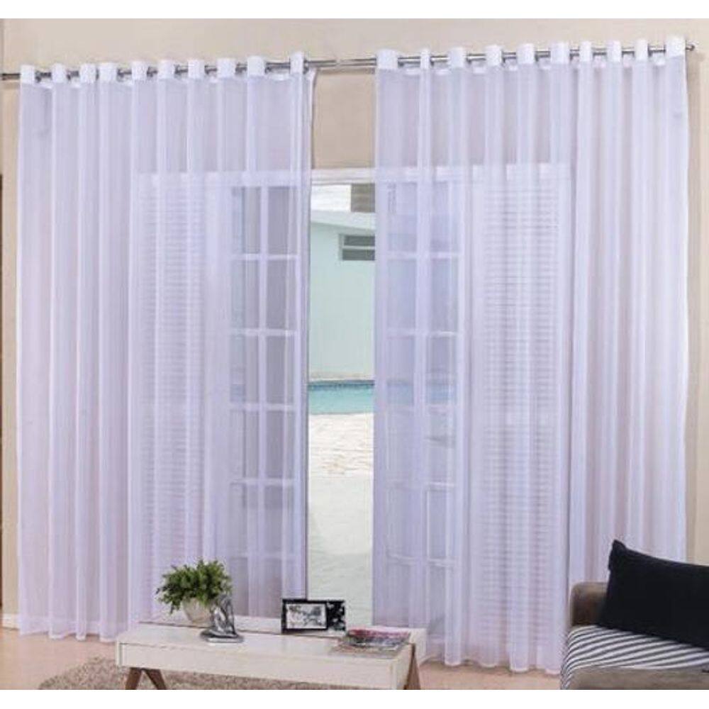 Cortina Voil Branco Para Sala/Quarto 3,00X2,50 Ilhós Cromado