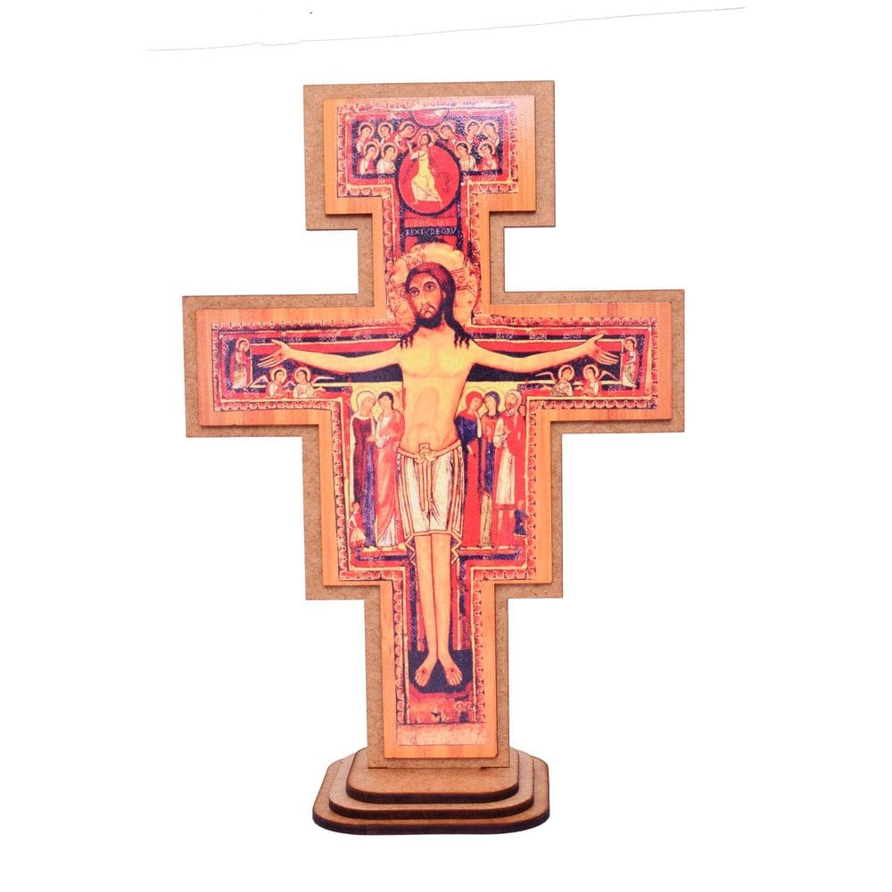 Crucifixo de Mesa Cruz São Damião São Francisco 20cm
