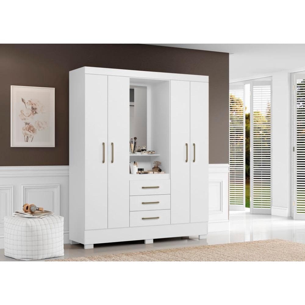 Roupeiro Casal Capelinha Com Espelho Paris Branco - Aramóveis