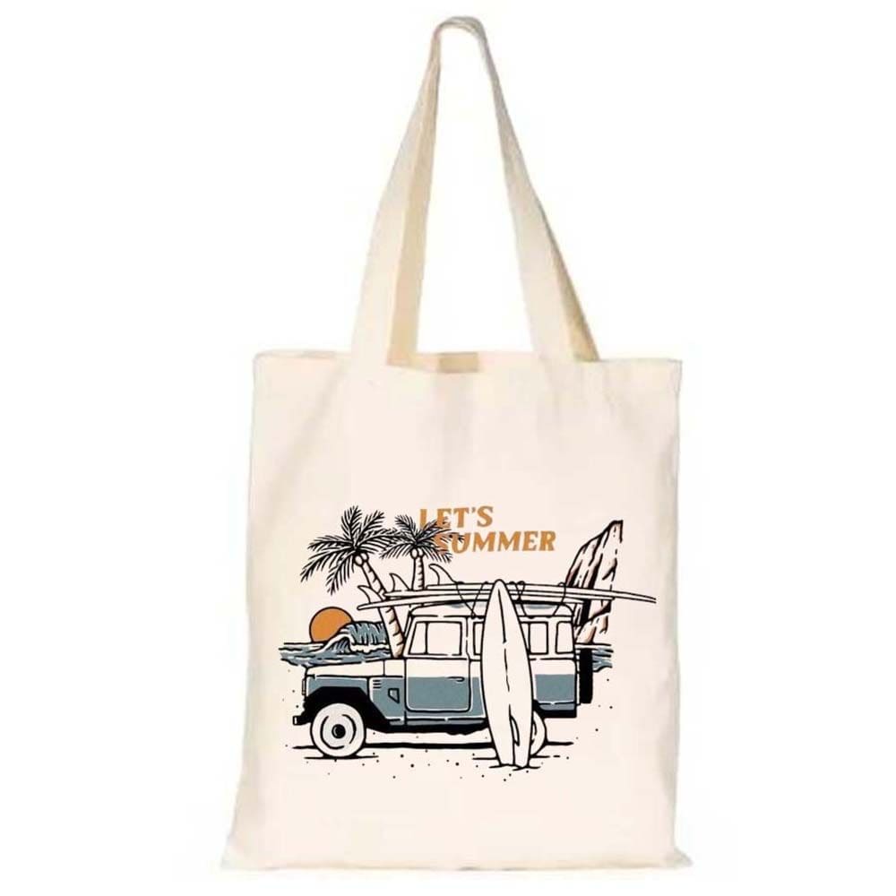 Sacola Ecobag Estampa Lets Summer Coqueiro Praia Alça Fixa Confortavel Bolsa Ecologica Moderna
