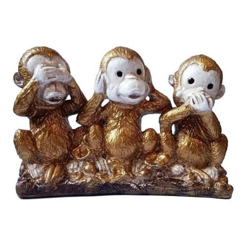 Trio Macacos Sábios Dourado - Cego, Surdo E Mudo Estatueta