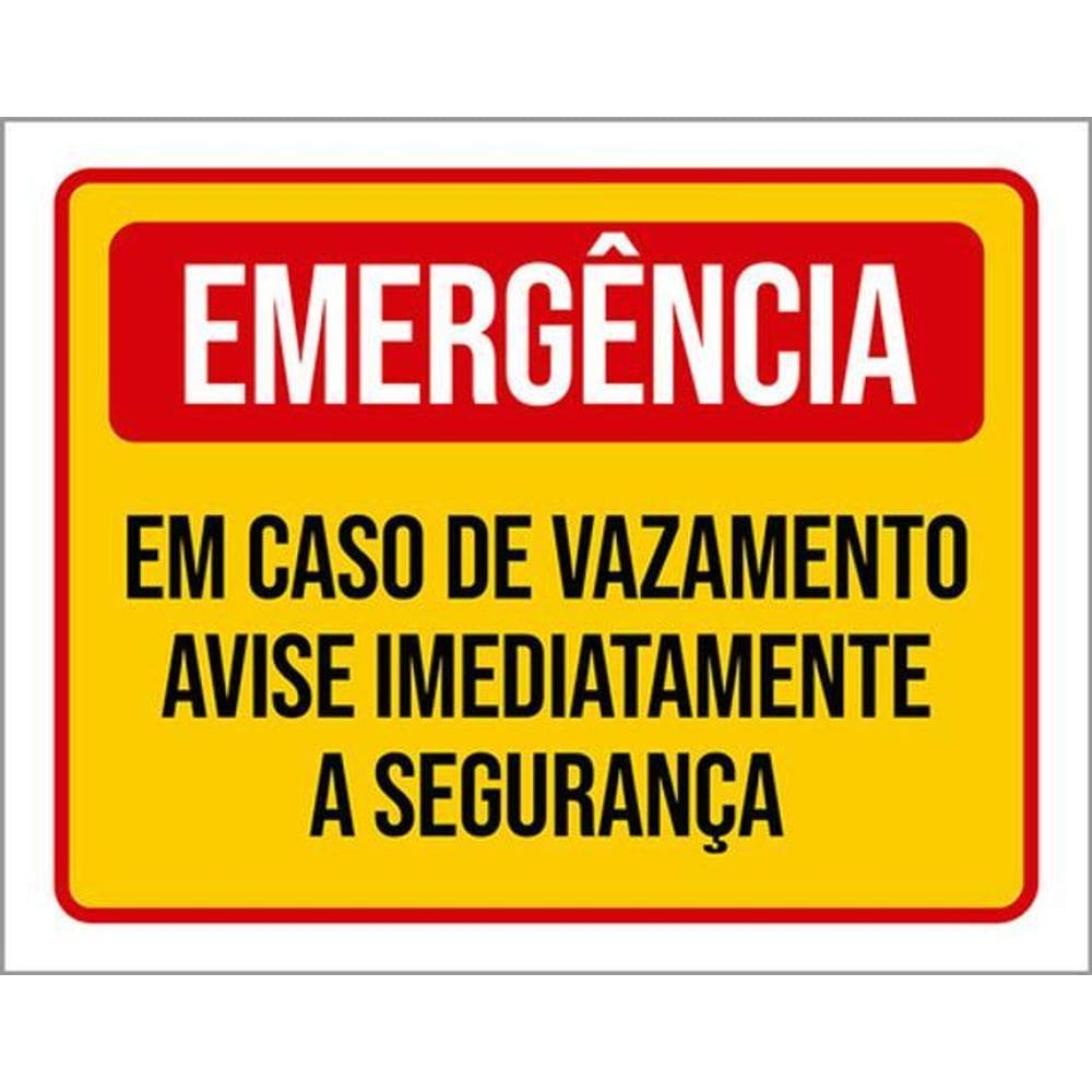 Kit 5 Placas Emergência Em Caso Vazamento Avise Segurança