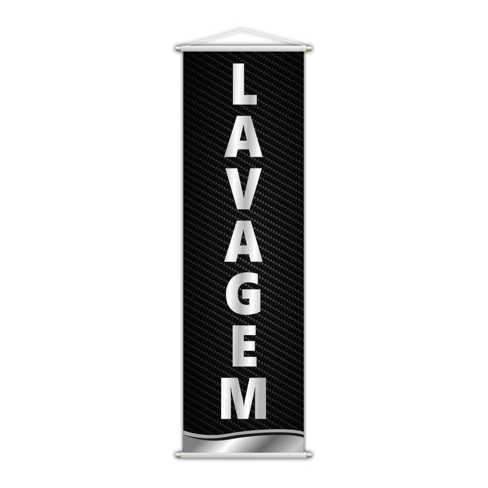 Banner Lavagem Automotiva Carros Serviço Preto 100X30Cm