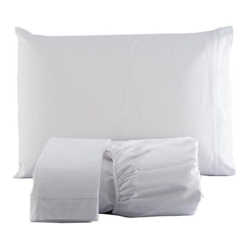 Kit Lençol Com Elastico Solteiro Percal Branco Com Fronha
