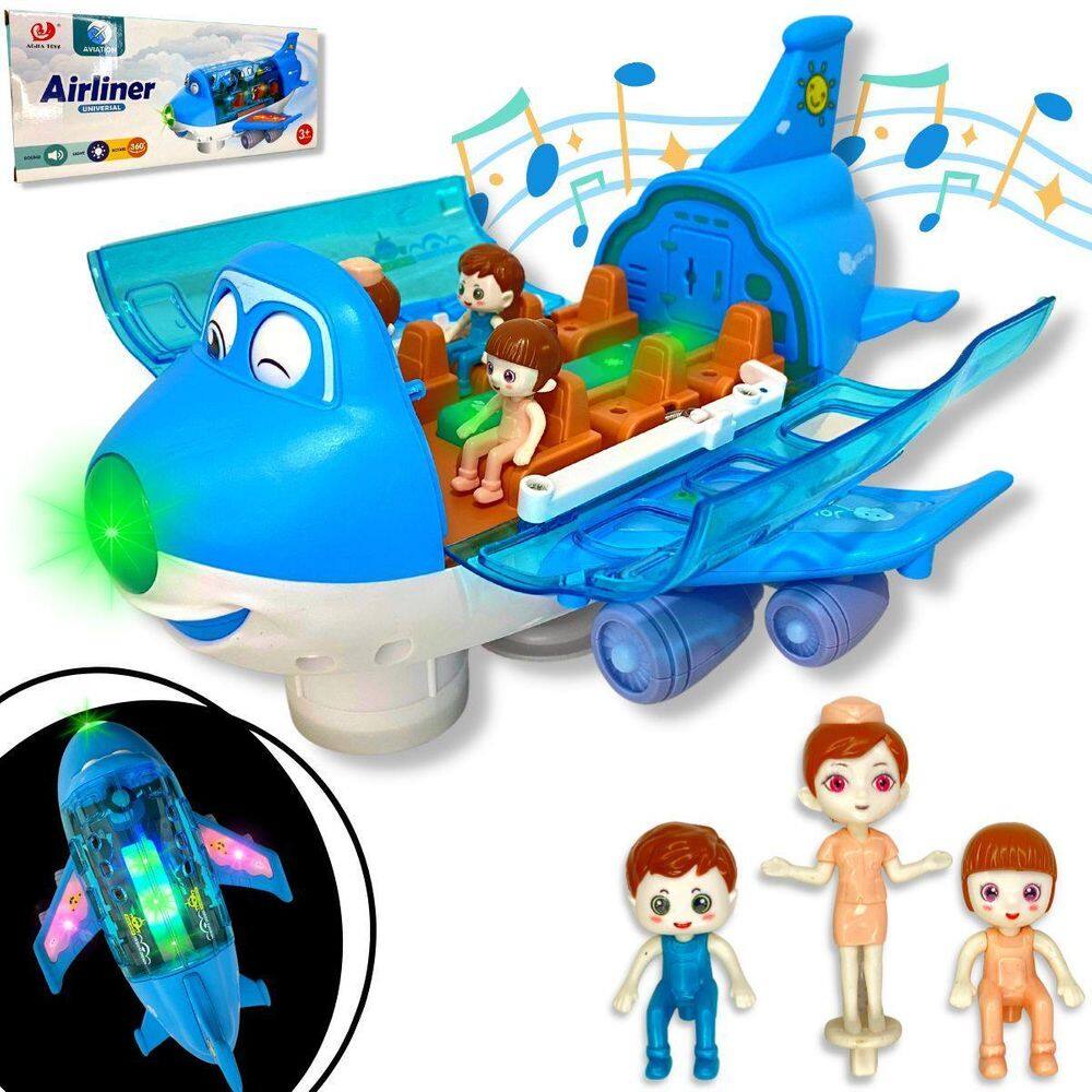 Avião De Brinquedo Musical Gira 360 Bate E Volta - Rosa