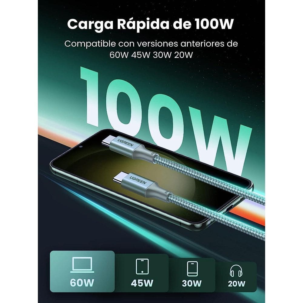 Cabo Usb C Para Usb C Ugreen 100W Tipo-C - 2 Metro