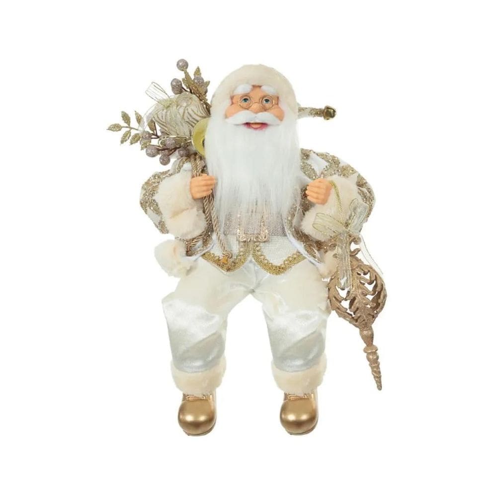 Papai Noel Sentado Dourado E Branco 45Cm Florarte