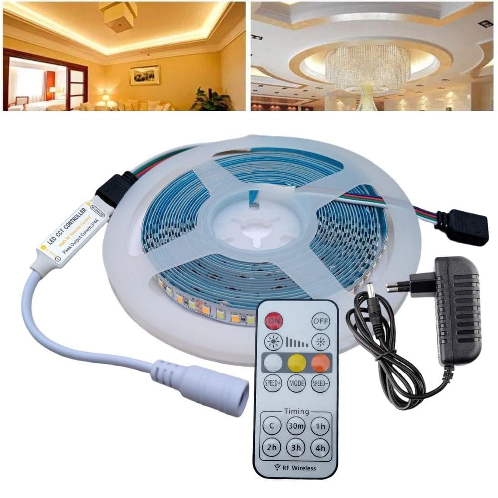 Fita Led De 5M 12V Com 3 Cores De Luz + Controle + Fonte