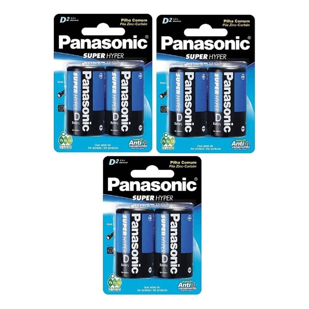 Pilhas Panasonic D - Kit 6 Unidades - Rádio/Brinquedos