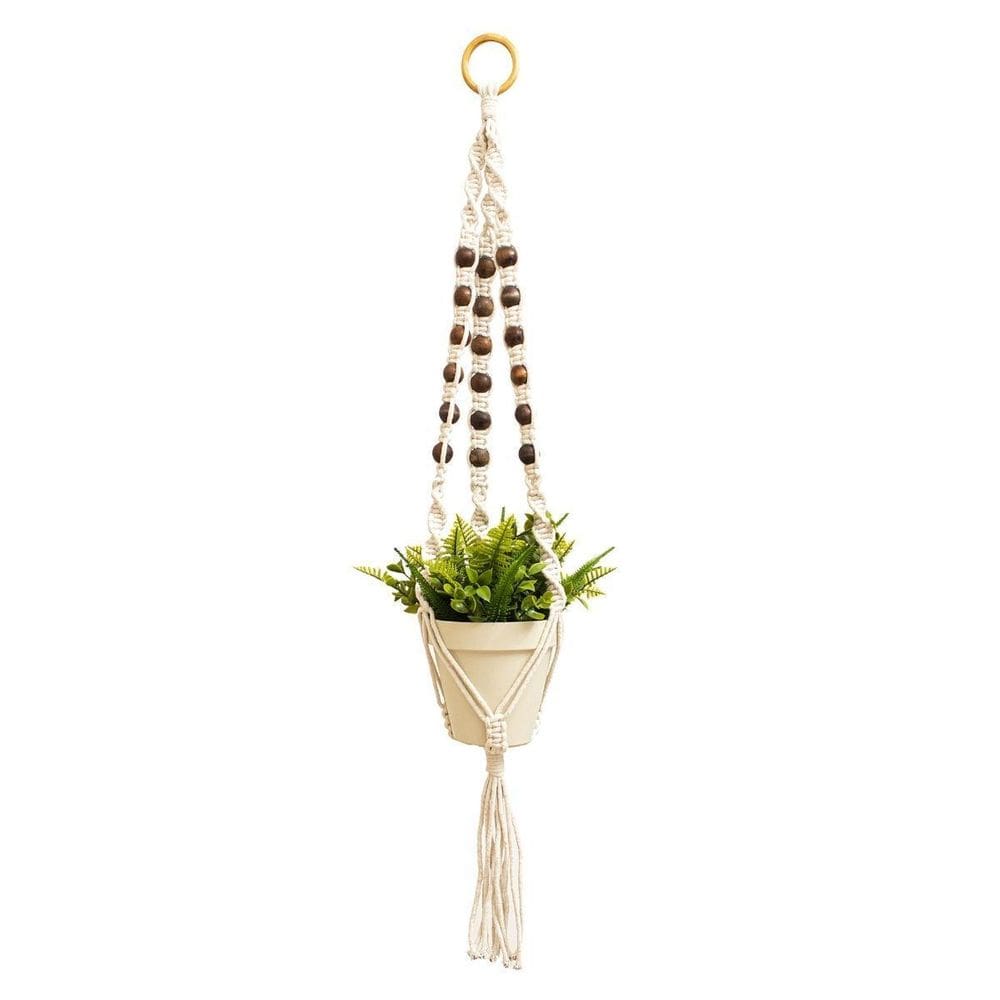 Suporte Para Vaso De Plantas Hanger Macramê Cru Bolinhas