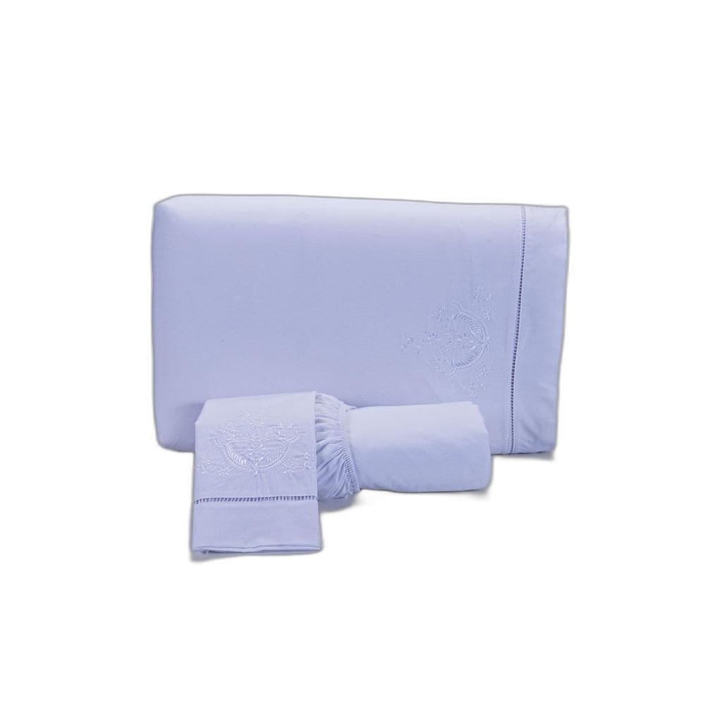 Jogo Lençol Cama Viúva Percal 200 Fios Bordado Branco 3Un