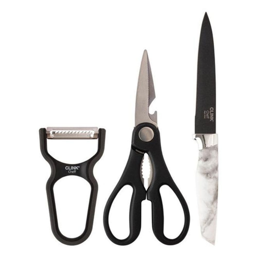 Conjunto de Cozinha Chef: Descascador, Tesoura e Faca