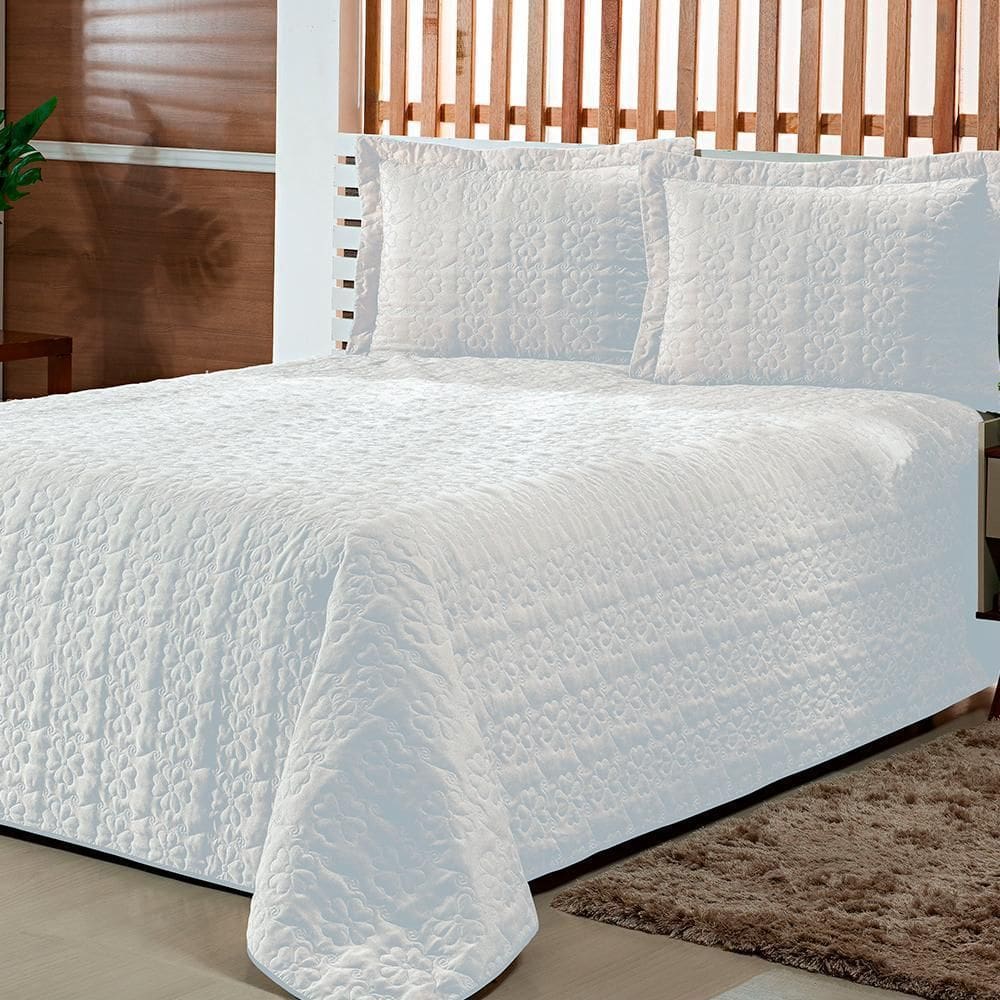 Cobre Leito Queen Austria Matelado Flores03 Peças - Branco