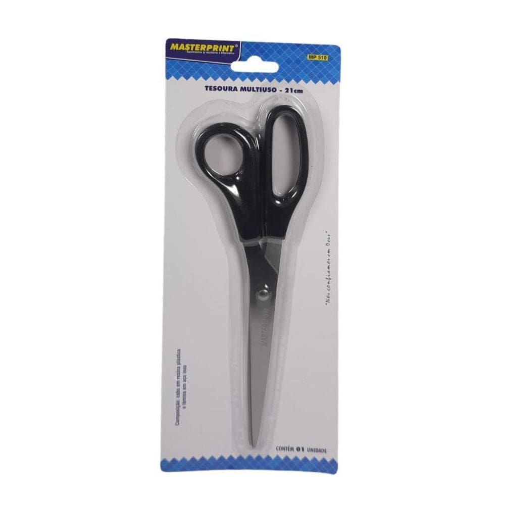 Tesoura Multiuso, Aço Inox Grande 21Cm Cabo Preto - Mp510