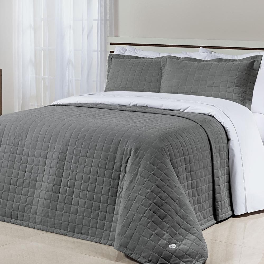Cobre Leito Glass Super King 3Pçs 200 Fios 100% Algodão Cinza