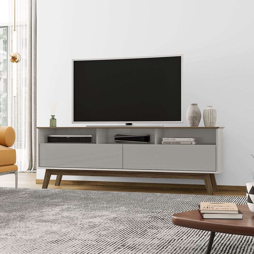 Rack Estilo Retrô para Tv até 65 Polegadas 2 Portas 3 Nichos Elegant Ypê/Off-White