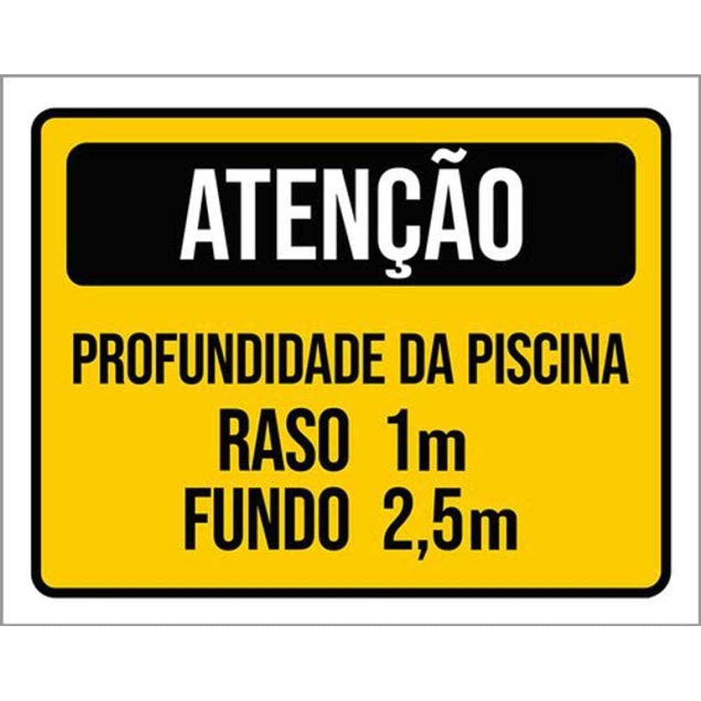 Kit 5 Placas Atenção Profundidade Raso Fundo Amarelo