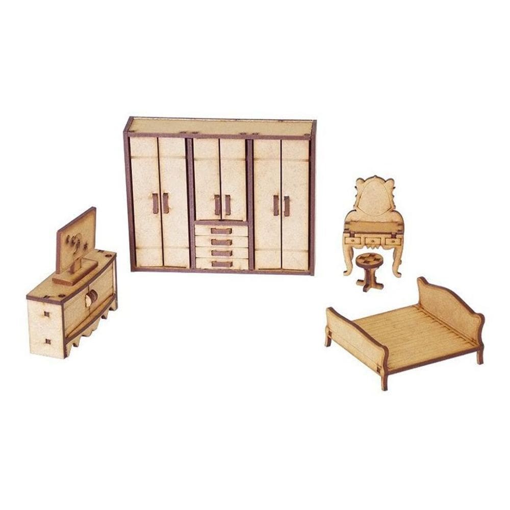 Kit Miniatura Quarto Casal Com 5 Peças Cama Guarda Roupa Mdf