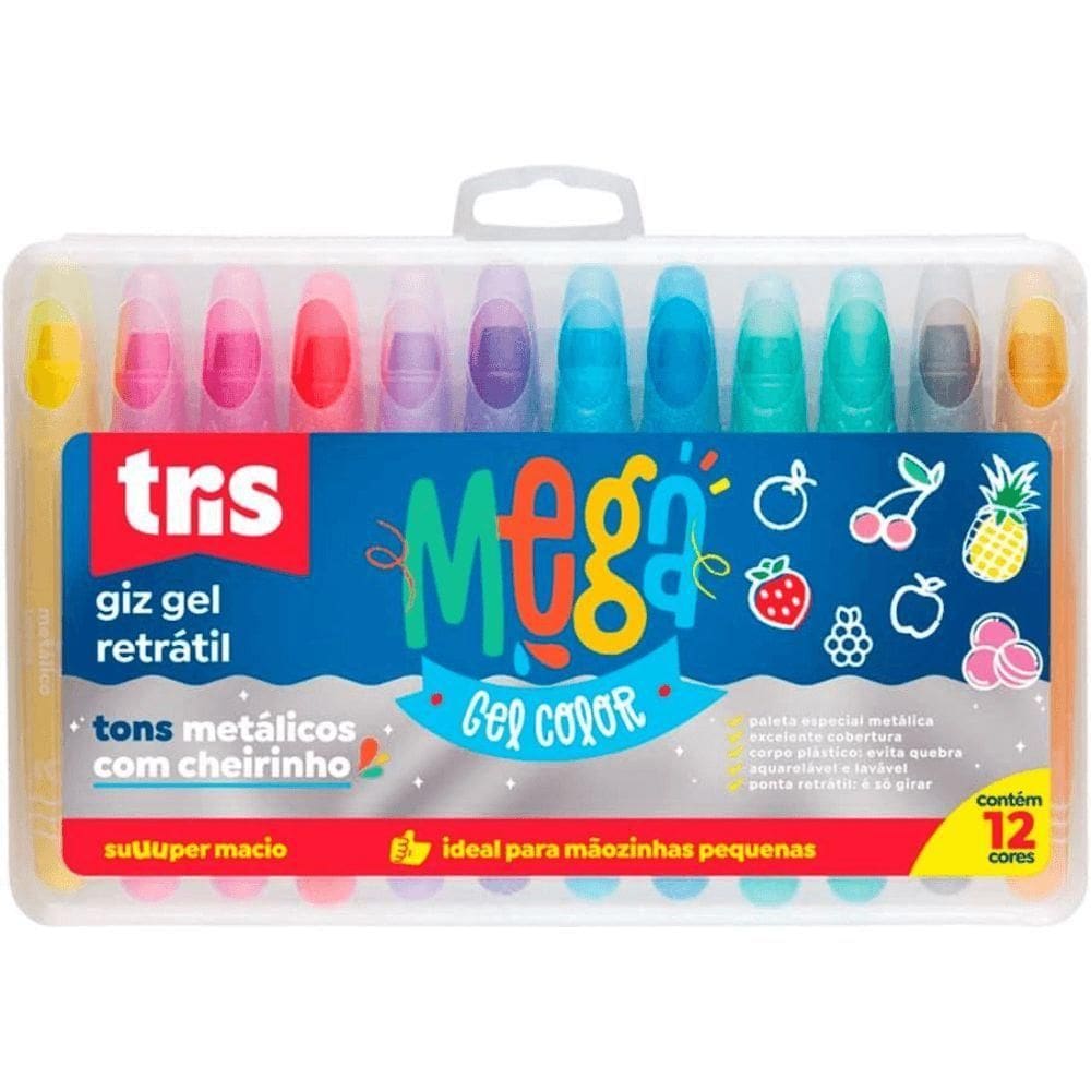 Giz Em Gel Retrátil Gel Color Cores Metálicas Com 12 Cores Tris