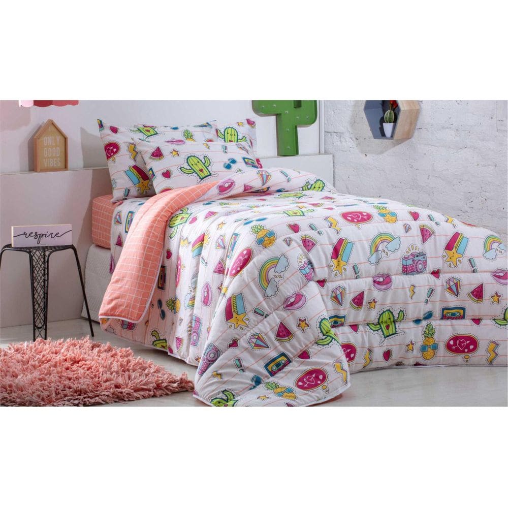 Jogo De Cama Solteiro Estampado Serve Cama Box Cactus Sultan