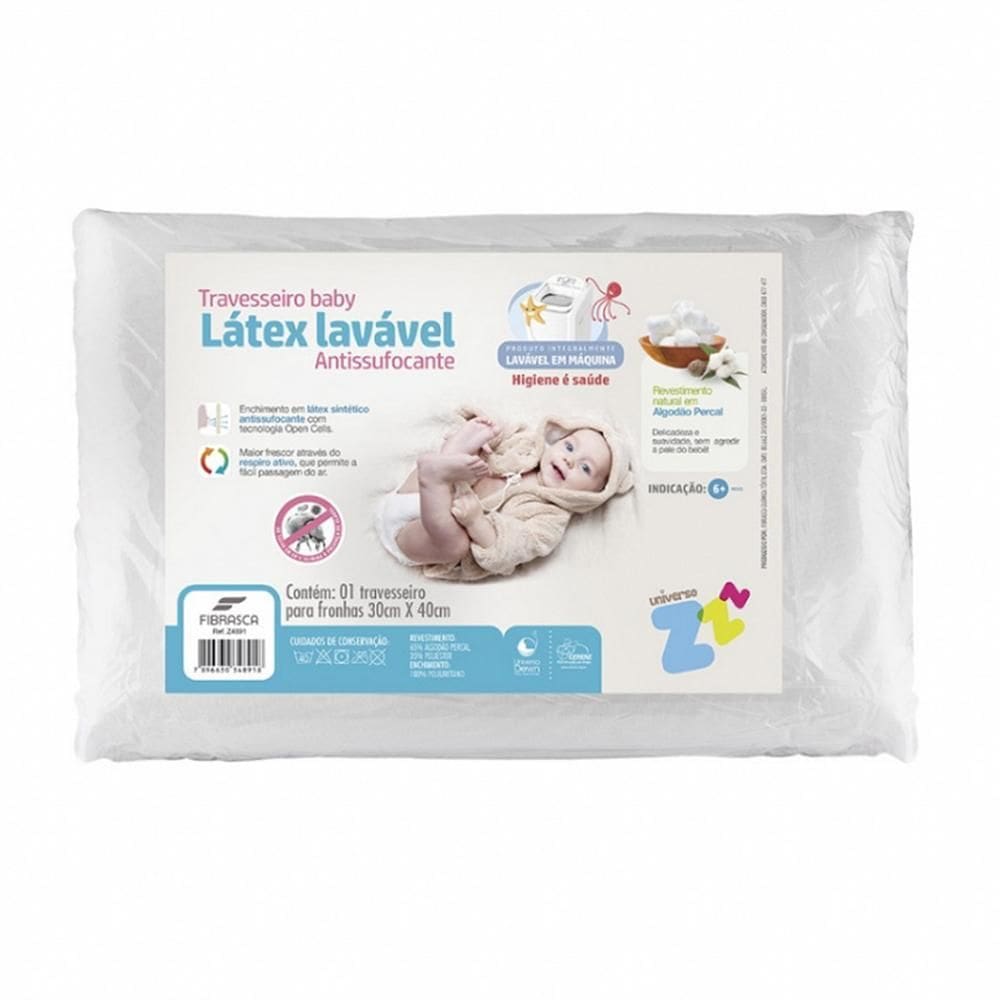 Travesseiro Látex Sintético Lavável Baby - Fibrasca