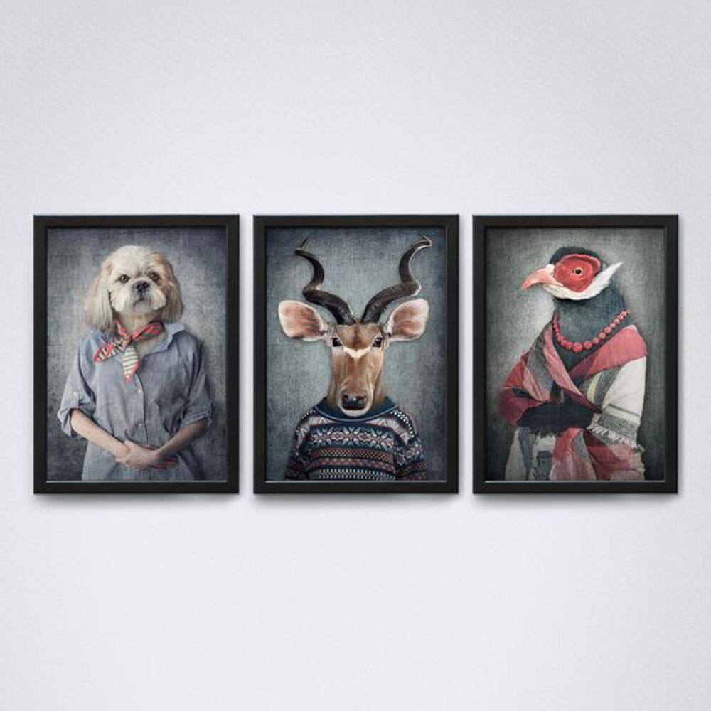 Quadros Decorativos Animais com Moldura Preta A4 20x30cm
