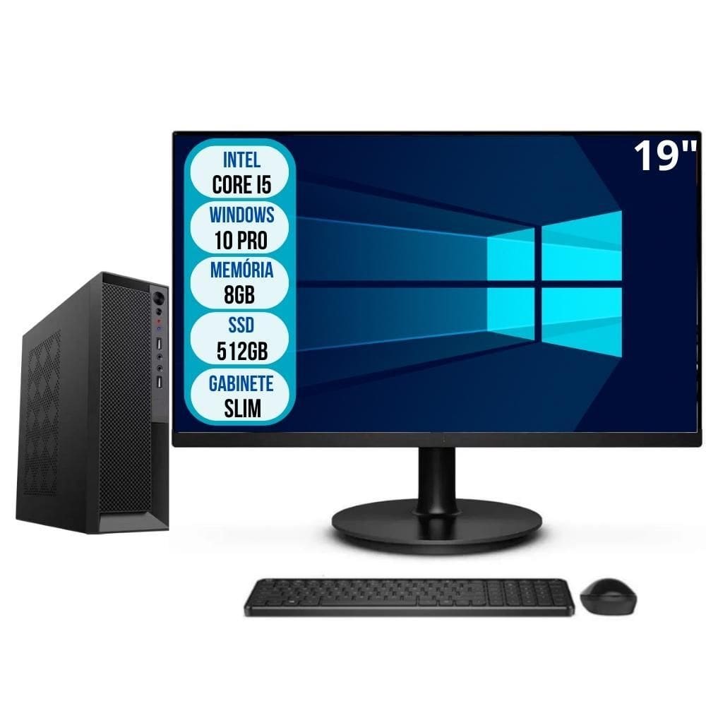 Computador Completo Slim Intel Core i5 8GB SSD 512GB Wifi Windows 10 Pro Monitor 19\" 3green Office 3GO-026