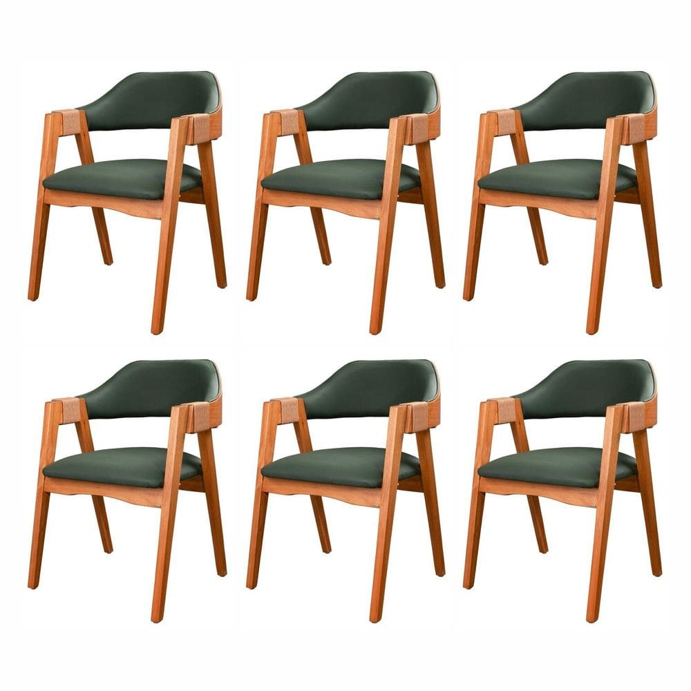 Kit 6 Cadeiras de Madeira Maciça, Estofada e Braço com Corda Náutica Bélgica Living Outdoor Espresso Imbuia/Verde