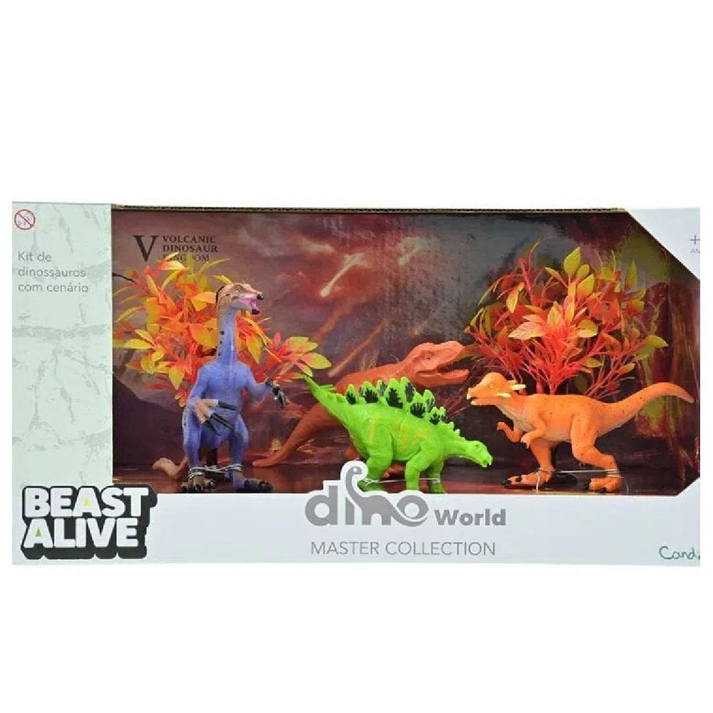 Kit De Dinossauros Com Cenario Dino World Master Collection