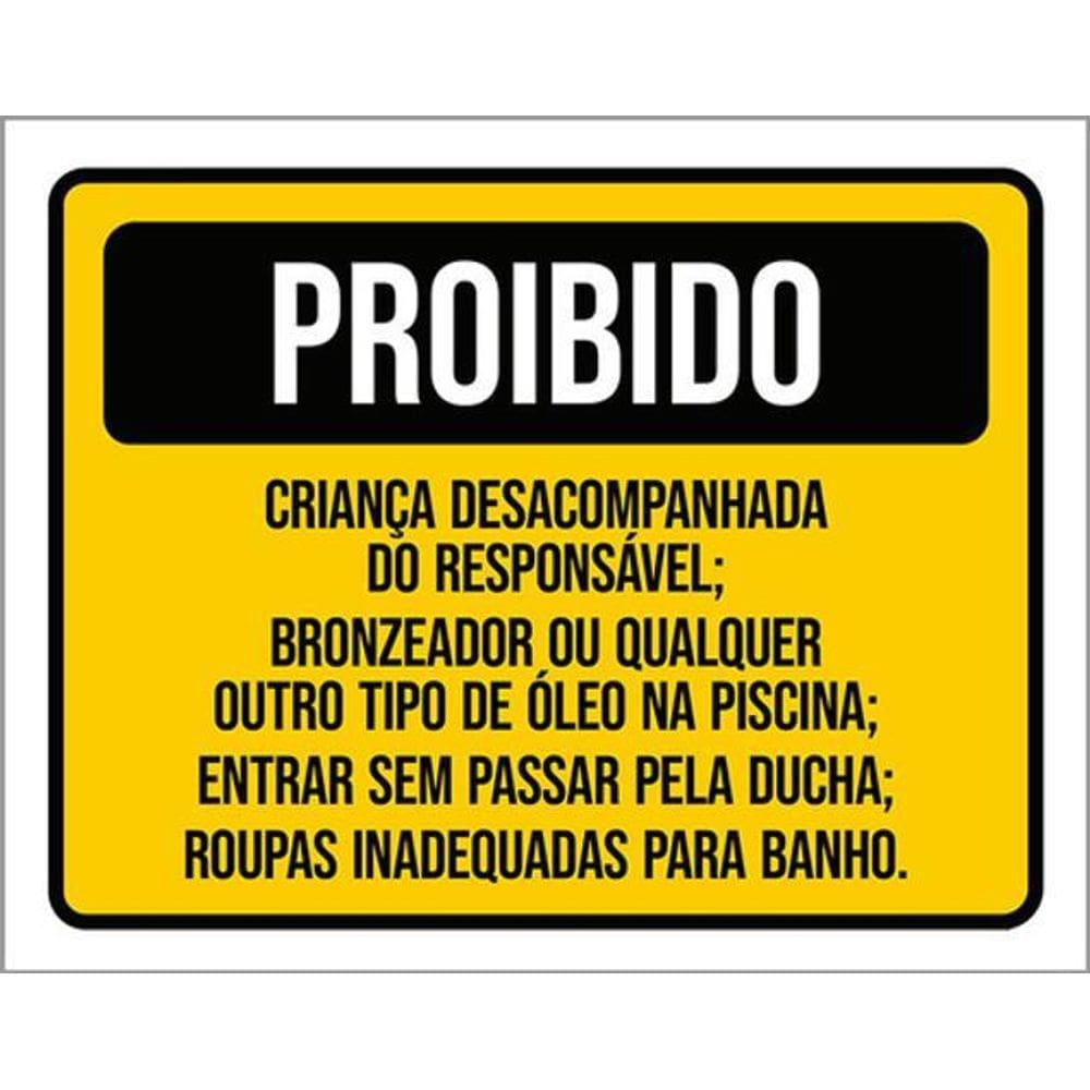 Kit 5 Placas Proibido Criança Desacompanhada Bronzeador