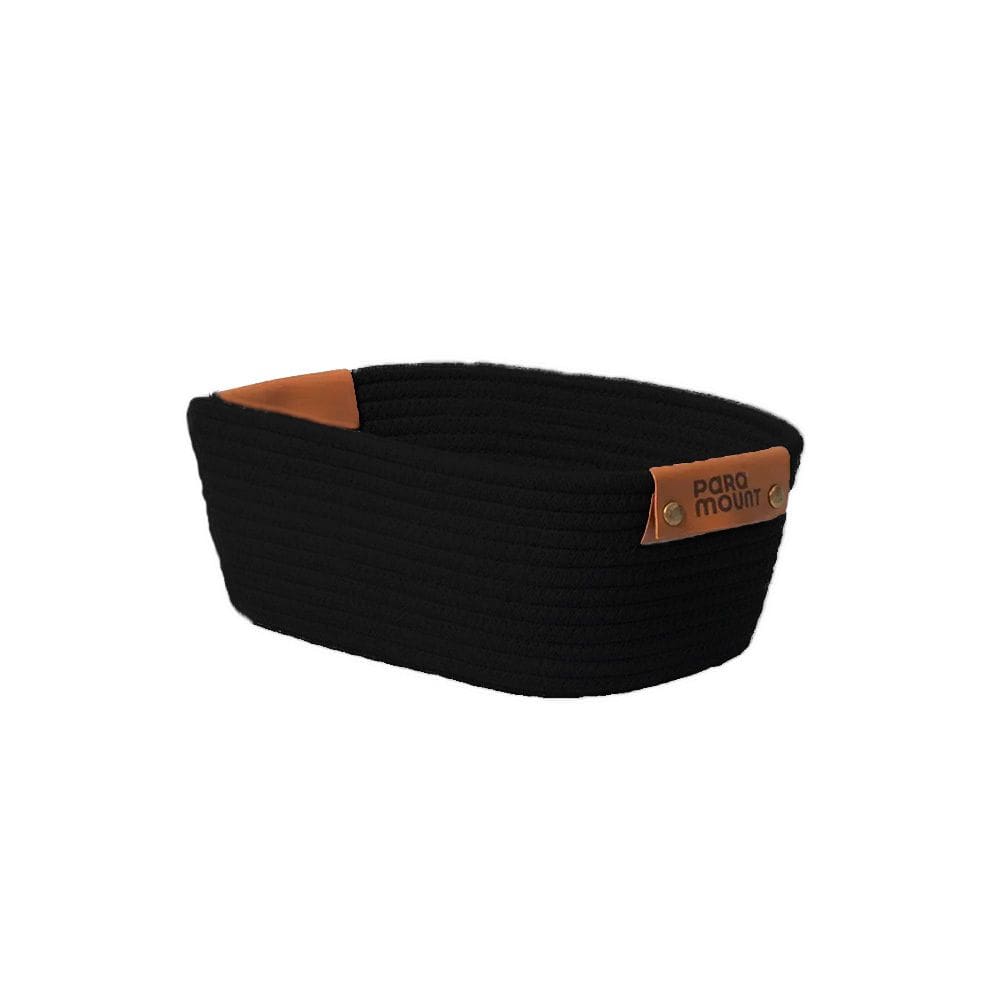 Cesto de Algodão P Preto C/ Alça 35x25x12cm p/ Organização Decoração 3083