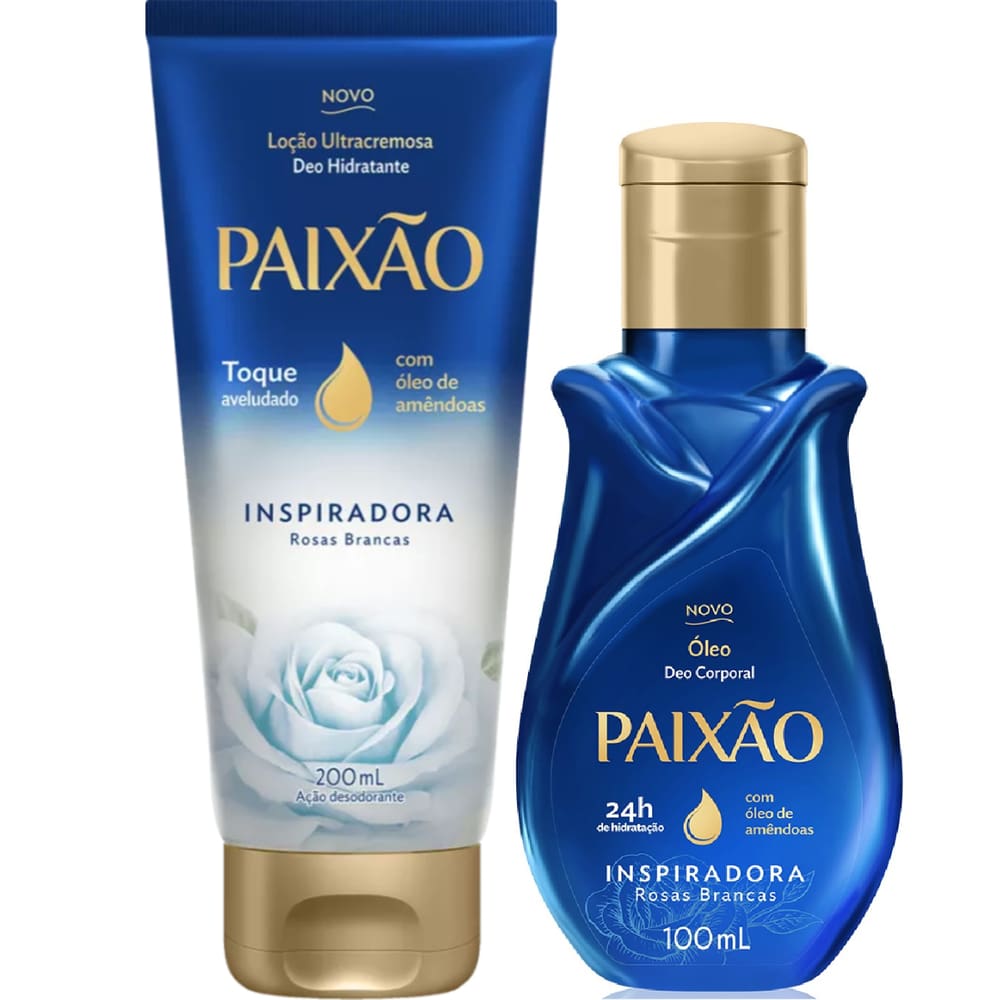 Kit Paixão Inspiradora Rosas Brancas Hidratante Corporal Bisnaga + Óleo Corporal