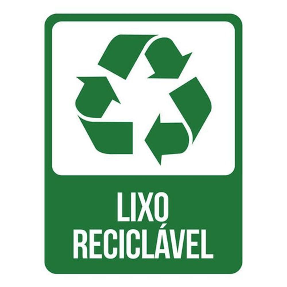 Kit 5 Placas Sinalização - Lixo Reciclável Verde