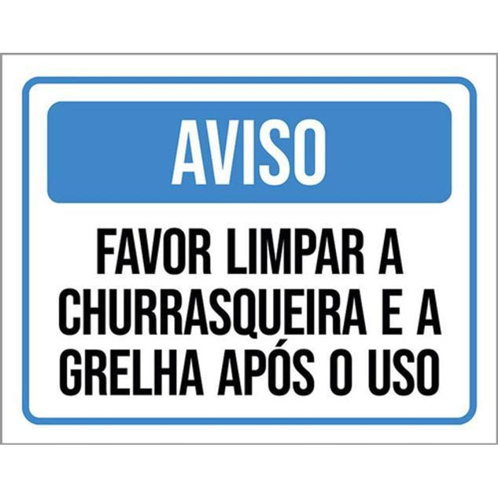 Kit 5 Placas Aviso Favor Limpar Churrasqueira Grelha Uso