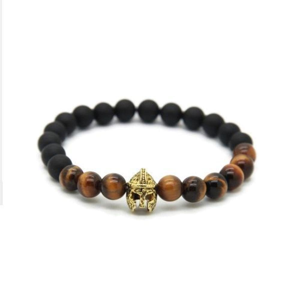 Pulseira Masculina Pedras Ônix Espartano Dourado