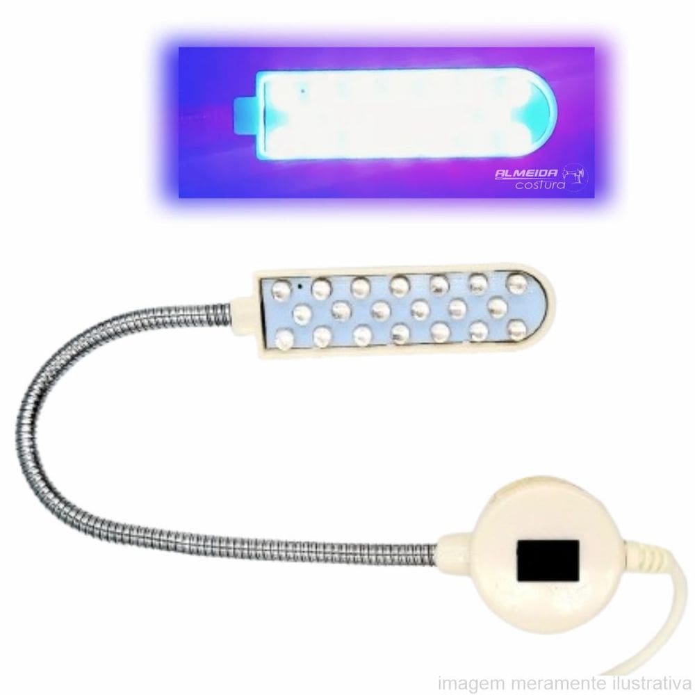 LUMINÁRIA COM 20 LEDs NEON PARA MÁQUINA DE COSTURA - FIXAÇÃO MAGNÉTICA E REGULÁVEL