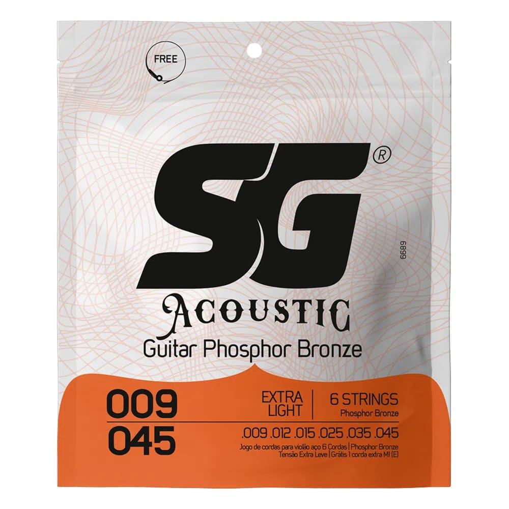 Encordoamento SG Acoustic (Phosphor Bronze) 009 para Violão Aço - Extra Light (Extra Leve)