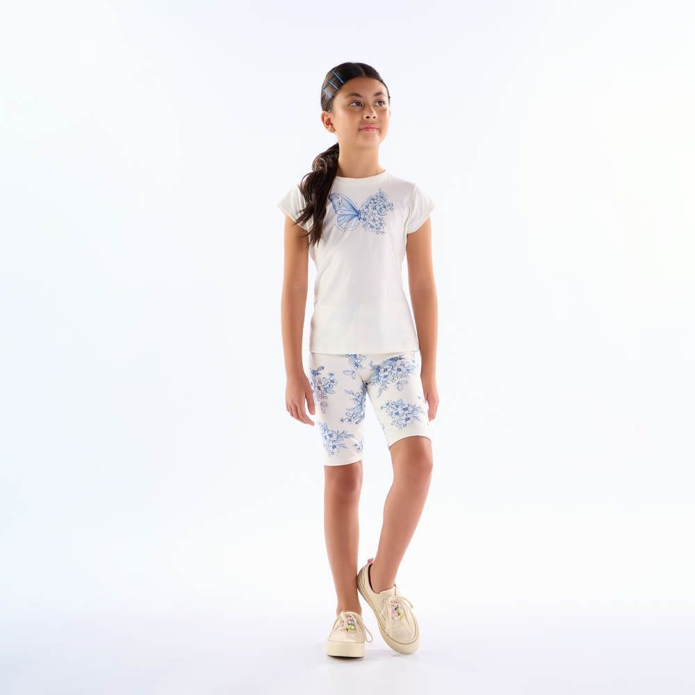 Conjunto Infantil Menina - Off White / Azul - 50727-1323