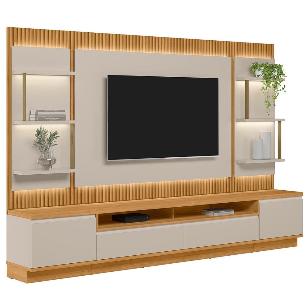 Painel Para TV 70 Pol com Rack Bancada 297cm Real L06 Tauari/Off White - Mpozenato